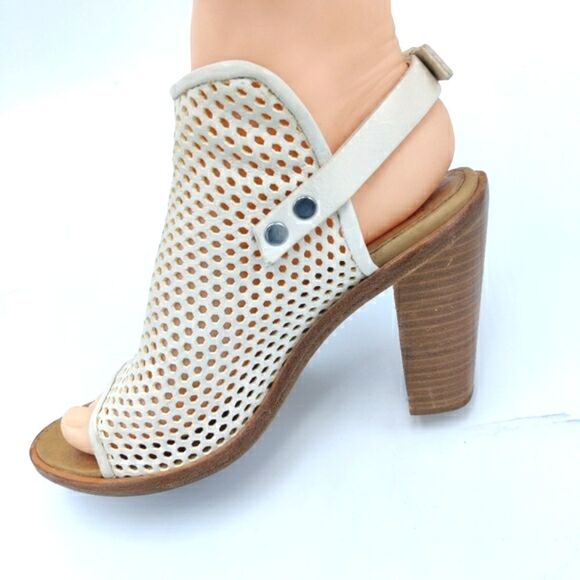 Rag and Bone "Wyatt" White Leather Open Toe Slingback Stacked Heel Sandal Bootie - Picture 16 of 16